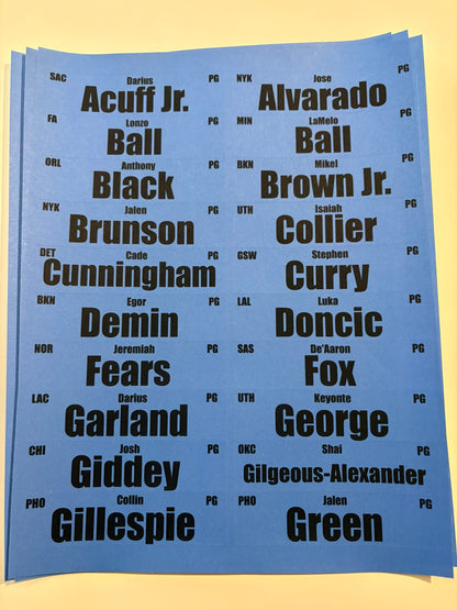 2026 Fantasy Basketball Player Labels PG 1x4