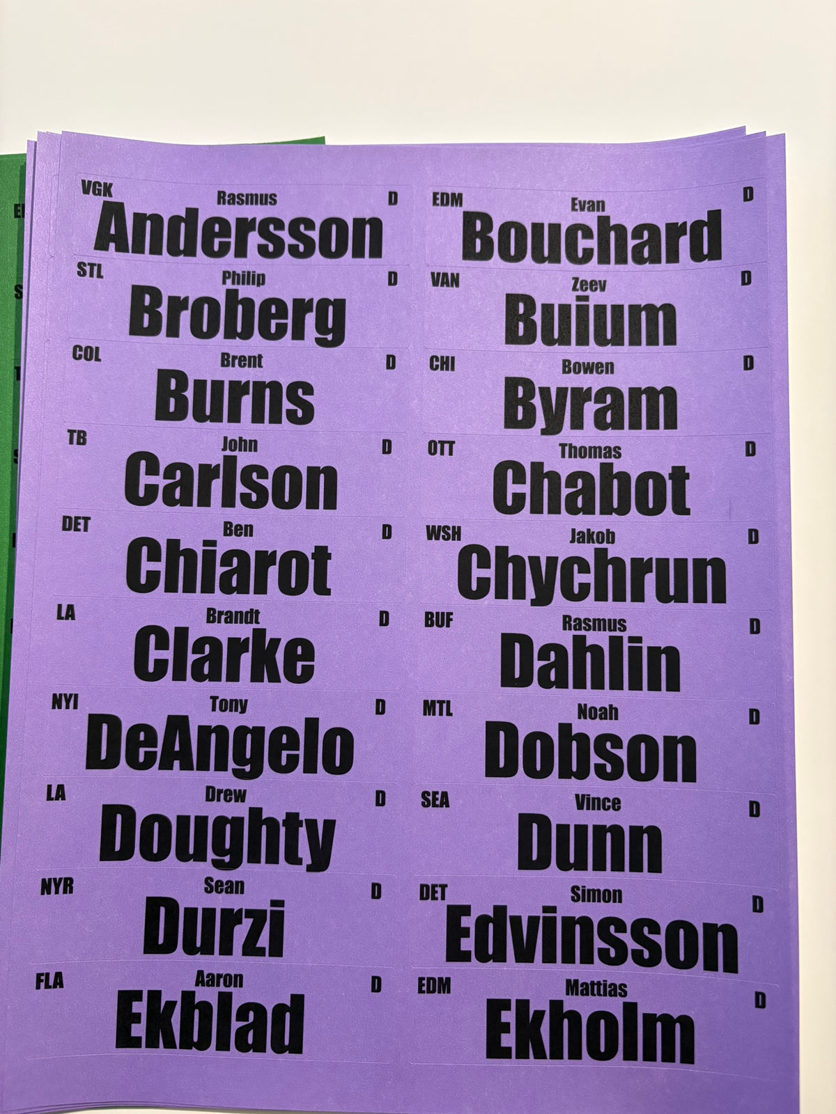 2026 Fantasy Hockey Player Labels 1x4
