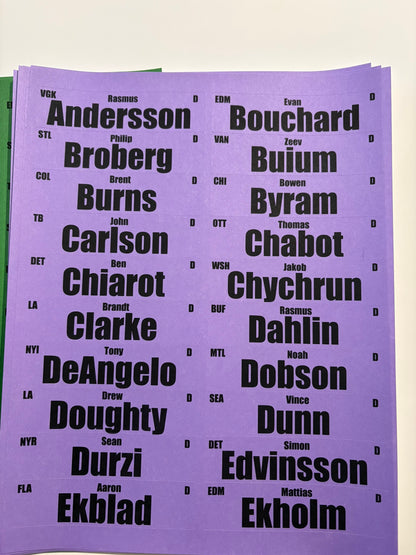 2026 Fantasy Hockey Player Labels 1x4