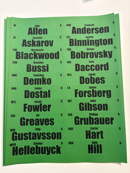 2026 Fantasy Hockey Player Labels 1x4