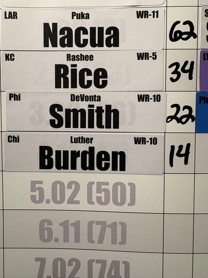Fantasy Football Draft Board Physical