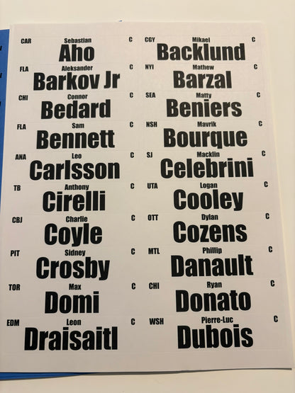2026 Fantasy Hockey Labels Only