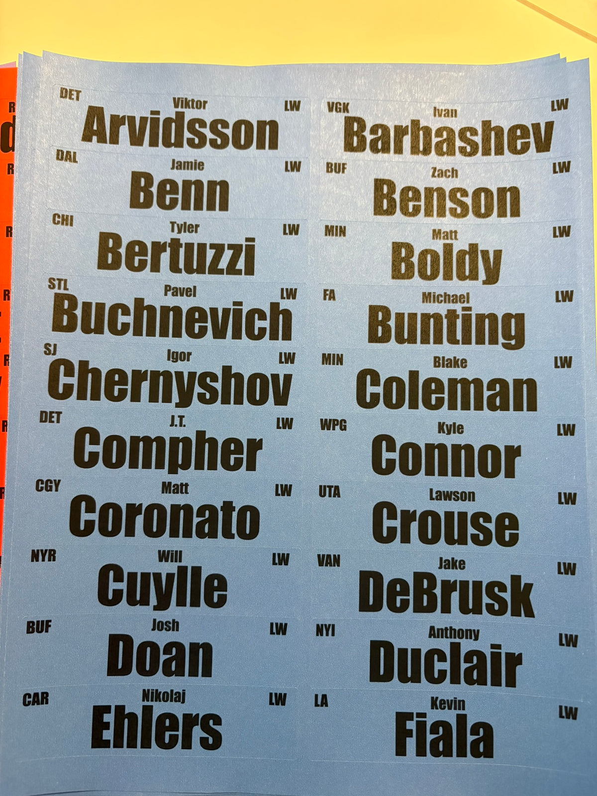 2026 Fantasy Hockey Labels Only