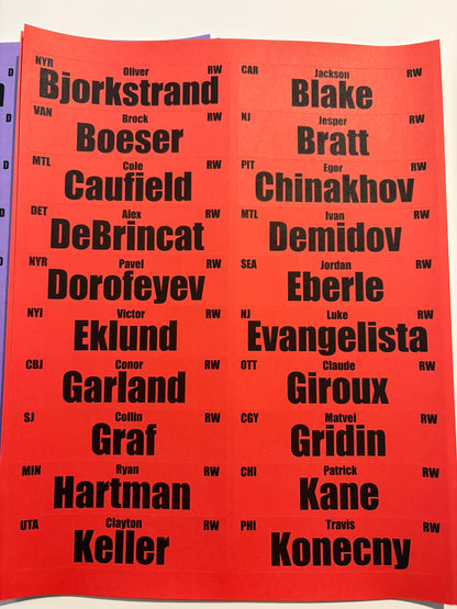 2026 Fantasy Hockey Labels Only